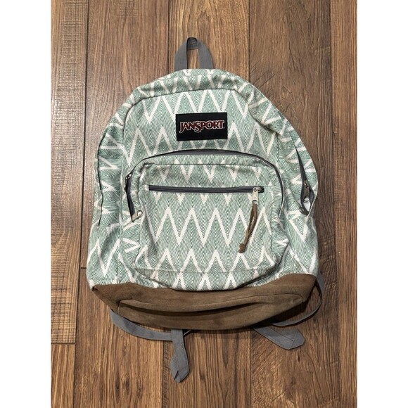 Jansport Other - JanSport Originals Gray White Geometric Backpack With Suede Leather Bottom